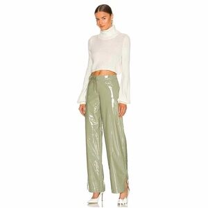 Camila Coelho Women's Cyrus Faux Patent Leather Pants Sage Green Split Hem XS
